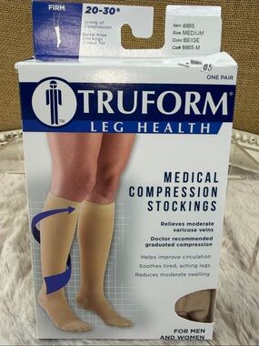 Truform | Medical Compression Knee-High Socks - Beige, Unisex, Medium, NWT